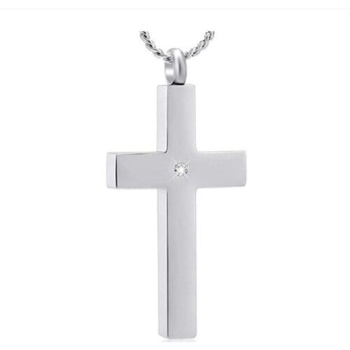 IJD9848 Crystal Cross Cremation Keepsake Jewelry for Ashes-Religious Cross Memorial Urn Necklace for Pet Human Ashes Pendant