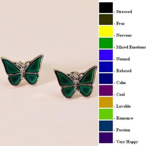 Exquisite Butterfly Stud Earrings Color Change Emotion Feeling Mood Earrings Cocktail Party Womens Temperature Earrings Jewelry