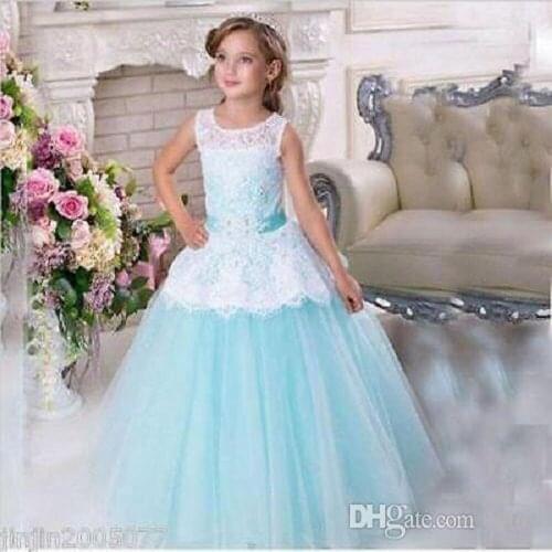 New Pretty Mint Ivory Lace Tulle Flower Girl Dresses Birthday Wedding Party Holiday Bridesmaid Fancy Communion Dresses for Girls