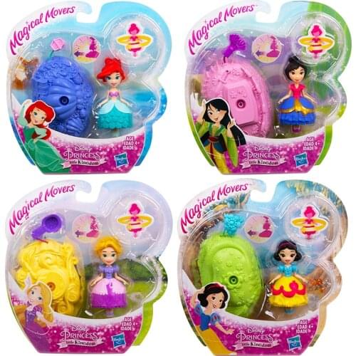 Hasbro Disney Princess Mini Mulan Snow White Princess Rapunzel Mermaid Doll Rotatable Girl Play House Toy Gift Anime Figures