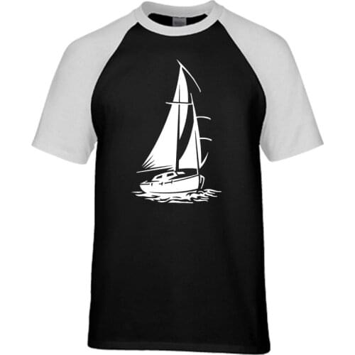Mens T Shirt Funny Yacht Boat Ship Sea Ocean Waves Casual Loose Handsome raglan Short Sleeve O Neck Cotton Men Shirts Tee Tops