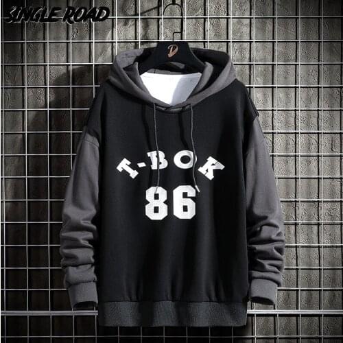 Single Road Mens Hoodies Men 2021 Patchwork Sweatshirt Japanese Streetwear Harajuku Hip Hop Male Casual Oversized Hoodie Men