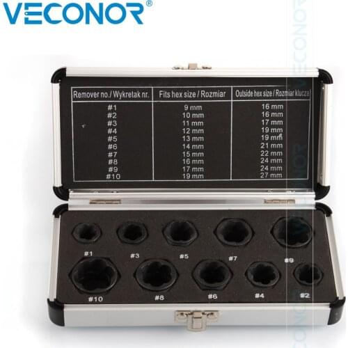 10Pcs Damaged Bolt Nut Screw Remover Extractor Removal Set Nut Removal Socket Tool Threading Hand Tools Kit With Box Hot Sale