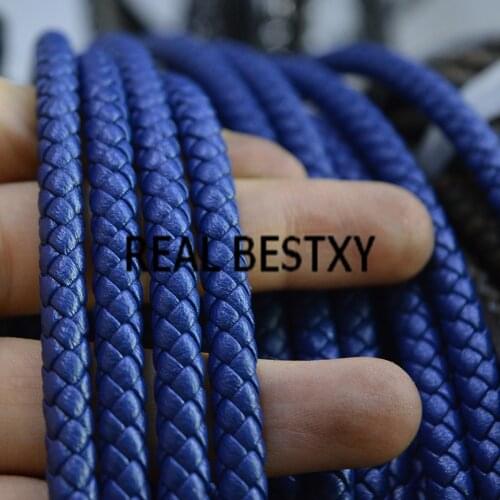 REAL BESTXY 5m/lot 6mm/blue Round Rope String Braided Leather Cord For DIY Bracelet & Necklace blue leather cords for bracelets