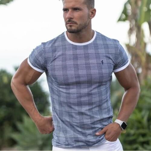 New Quick Dry Gym Sport T Shirt Men Short Sleeve Running Shirt Fitneess Men T-shirt Casual Plaid Tees Tops GYM Tshirt Rashgard