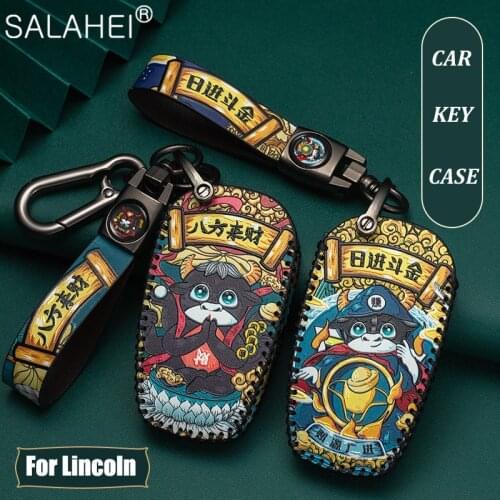 New Leather Car Key Case Cover For Lincoln MKC MKZ MKX 2017 2018 2019 Smart Remote Fob Shell Protector Shell Case Keychain Bag
