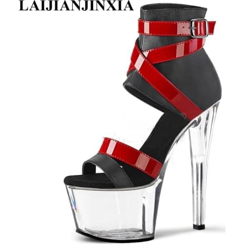 LAIJIANJINXIA New 17 Cm Fashion High Heels Sandal Stripper Heels Strip Pole Dance Shoes Sexy Party Models Stage Show Sandals
