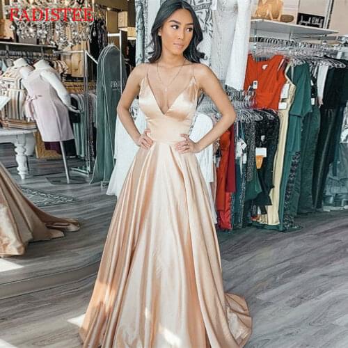 New Style Sexy Deep V-neck Satin Prom Dresses Vestido De Noiva Robe De Soirée De Mariage Evening Party Gowns