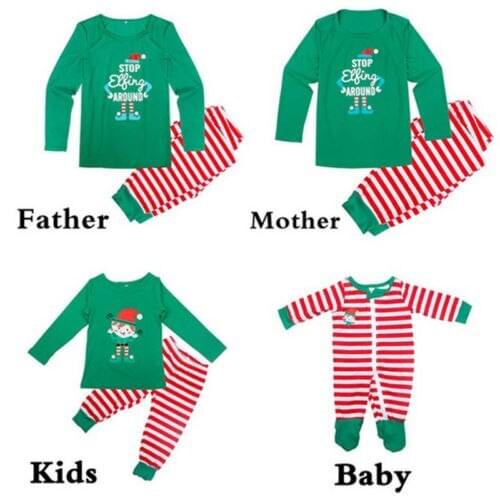 Kids Adult Family Matching Pajamas Christmas Long Sleepwear Mom/Dad/Kids/Baby Autumn Nightwear Suit Printed Shirt&Striped Pants