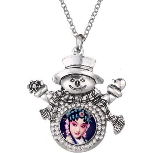 Necklaces pendants for sublimation Cartoon snowman necklaces pendant women button jewelry hot transfer blank diy consumable