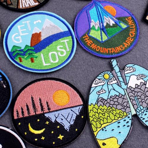 Camping Patch Embroidered Patches On Clothes Mountains Wilderness nature Stripes Adventure Patch Iron On Patches For Clothing