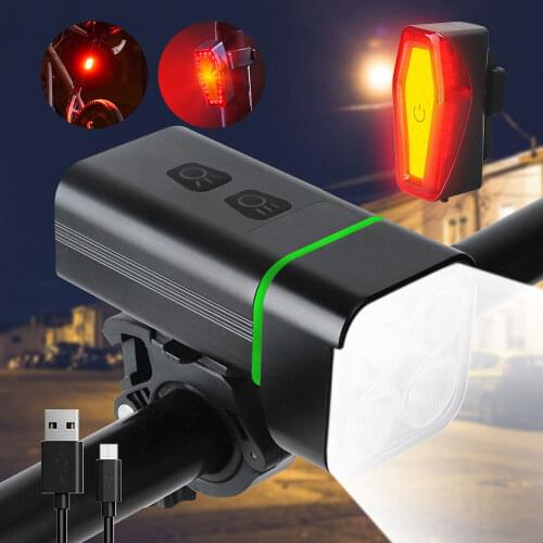 Front Bike Headlight 4*T6 LED MTB Cycling Lamp LCD Power Digital Display USB Bicycle Light with USB Warning Taillight