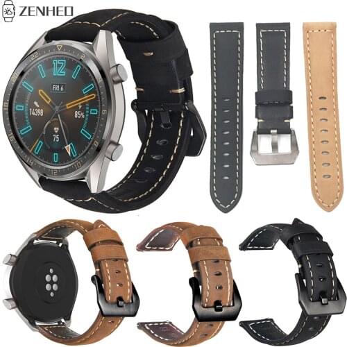 Genuine Leather Strap For Huawei Watch GT Smart Watch Band Replacement Crazy Horse Style Watchband for Samsung Gear S3