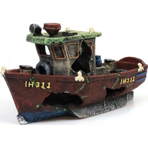 Fishing Boat Shipwreck Shelter Fish Tank Landscaping Ornament Simulation Crafts Aquarium Decorations Fish Entertainment