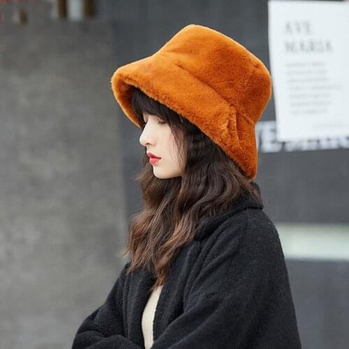 Faux Fur Winter Hat For Women Girl Bucket Fashion Solid Thickened Soft Warm Fishing Cap Outdoor Vacation Hat Cap Lady Warm Hat