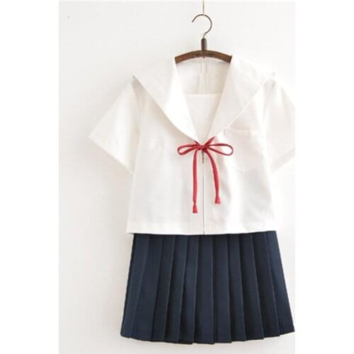 Pure White School Dress Lolita Summer Skirt JK Japanese School Uniforms Top+Skirt+Tie Teen Girls Anime Cosplay Sailor Suits