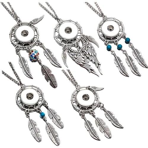 Interchangeable 245 Dreamcatcher Necklace Pendant Fit 12mm 18mm Snap Button Charm Jewelry For Women Gift