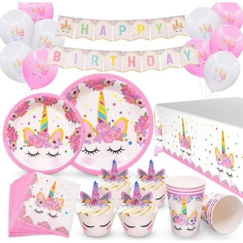 Unicorn Party Supplies Birthday Party Baby Shower Disposable Tableware Paper Plate Cups Tablecloth Anniversary Party Decorations