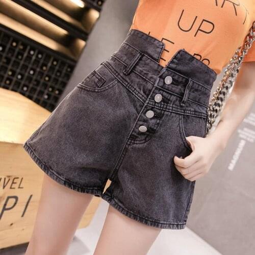 High Waist Smoky Gray Denim Shorts for Women 2021 Spring and Summer New Single-Breasted Wide-Leg Jeans Hot Pants