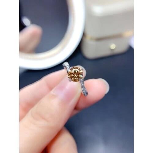 Passed Diamond Test Perfect Cut Golden Moissanite Diamond Ring S925 Sterling Silver VVS1 Women Attend The Dinner Luxury Jewelry