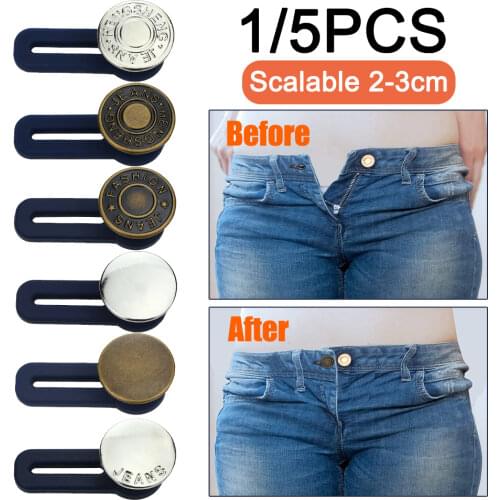 1/5PCS Magic Metal Button Extender for Pants Jeans Free Sewing Adjustable Retractable Waist Extenders Button Waistband Expander