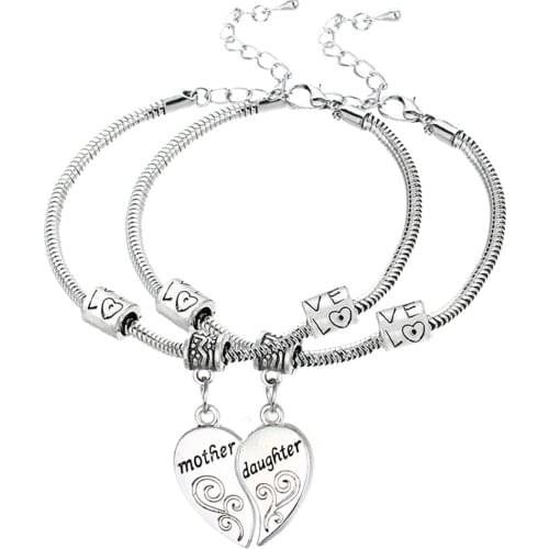 2PCs Broken Heart Mother And Daughter Charm Bracelet For Women Gifts For Mothers Jewelry Family Mom Christmas Gifts Xmas