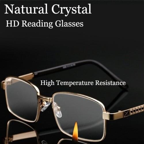 2021 fashion Natural Crystal glass Reading Glasses Men Women Anti Blue Ray Anti-fatigue Metal Frame Eyewear Diopter +1.0 To +4.0
