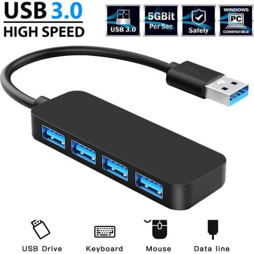 4-Port USB 3.0 Hub Ultra Slim Portable USB Splitter Adapter for Laptop PC High Speed USB 3.0 Hub Expander Computer Accessories