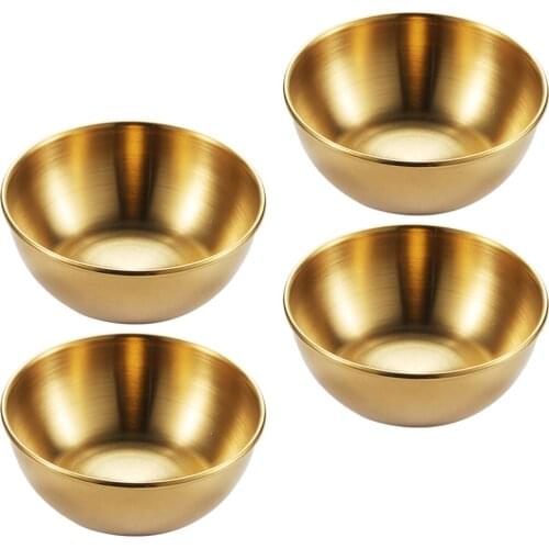 4pcs Golden Sauce Dish Appetizer Serving Tray Stainless Steel Sauce Dishes Spice Plates Kitchen Supplies Plates Spice Dish Plate