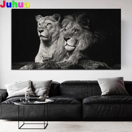 African Black white Lion Full Square Round 5D Diamond Painting animal Diamond Embroidery Mosaic full Diamond stitch home decor
