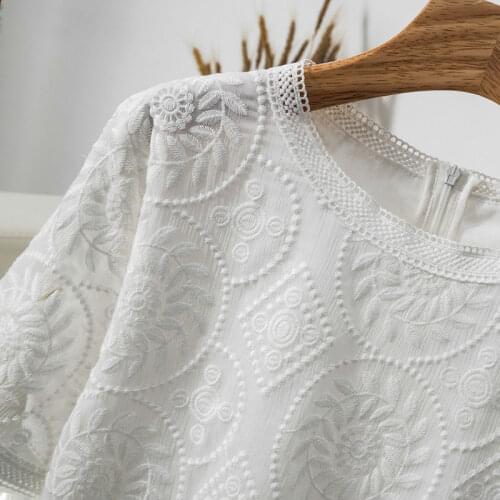 White Lace Hollow Out Women T-Shirts Summer New 2021 O-Neck Short-Sleeved Elegant Female Pulls Outwear Tops Tees