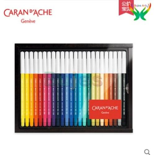 CARAN D'ACHE 24 color Fibralo series water soluble watercolor pen wooden box set color brush gift art supplies