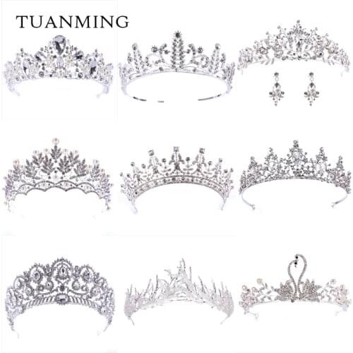 Fashion European Styles Silver Color Hair Jewelry Pearl Crystal Tiaras And Crowns Bride Wedding Women Handmade Hair Accessories