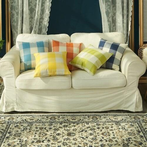 Yarn-Dyed Linen Double-Sided Color Plaid Pillow Back Cushion Cushion Cover without Core Multi-Specification Can Be Customized