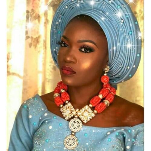 Elegant Coral and Gold Wedding Beads African Jewelry Sets Indian Bridal Crystal Necklace Set Gold Pendant Jewelry Women WE184