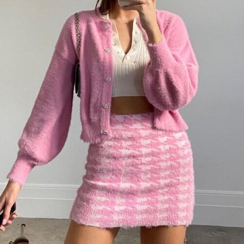 European and American autumn and winter birds wrapped corset jacket sweater female knitted bag hip skirt trim suit