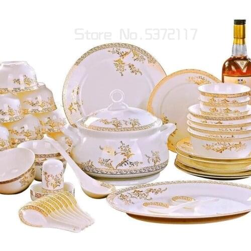 Ceram Plates 56pcs Porcelain Sunshine Kitchen Utensil set Dinnerware Set Bone China Dishes Fancy Plates and Bowls Set