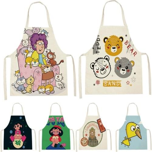 Cartoon Cat Parent-Child Apron Cute Animal Print Apron Men And Women Home Cooking Kitchen Supplies Clean Waist Bib Anti-Fouling