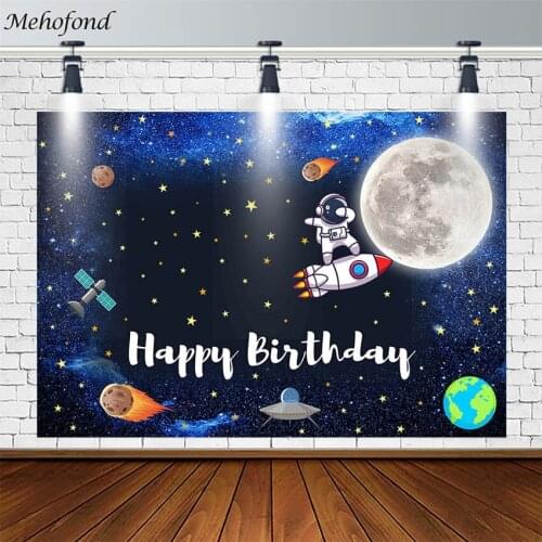 Sci-Fi Universe Backdrop Happy Birthday Planet Star Astronaut Boy Photography Background Photo Studio Photocall Decoration Props