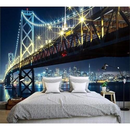 Beibehang Custom Mural HD Beautiful Bridge Night View Magnificent Art Room Background Wall Silk Photo Wallpaper Papel De Parede