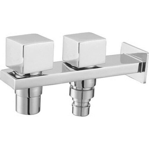 Good Chrome Finish Double Head Soild Brass Long Wall Mount Washing Machine Tap SC420