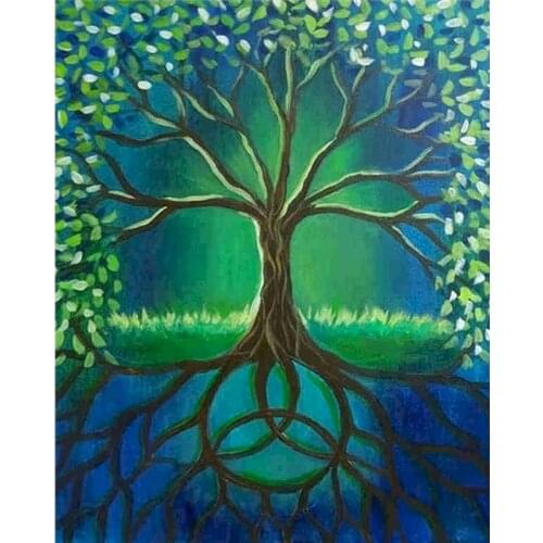 Gatyztory Green Tree Diy Painting By Numbers Landscape Handpainted Artwork Wall Decor Frame Canvas Colouring