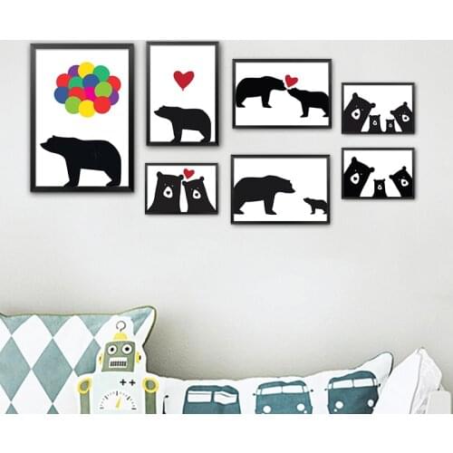HD Prints Pictures Home Wall Nordic Style Cartoon Bear Family Poster Modular Painting On Canvas Fresh Artwork Living Room Decor
