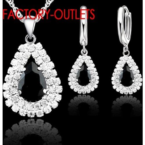 Hot Sale 925 Sterling Silver Bridal Jewelry Sets Austrian Crystal Water Drop Necklaces Hoop Earrings Women Party Engagement