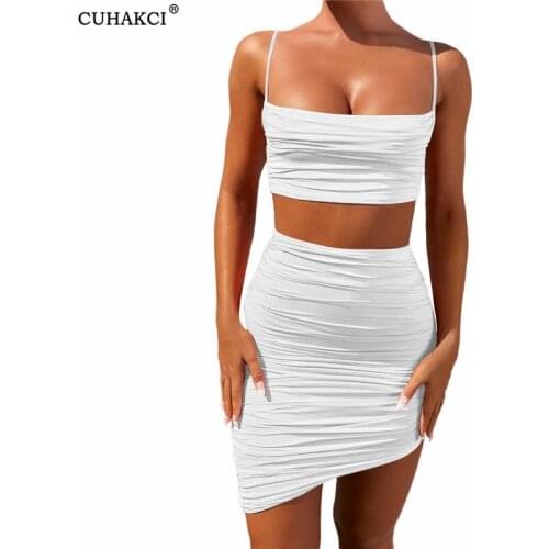 CUHAKCI 2 Piece Set Camis Women Bodycon Casual Clubwear Party Crop Top Skirt Set Ladies Suit Summer Clothing Mini Skirts Lady