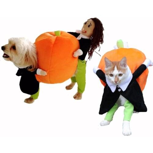 Cat Puppy Funny Halloween Costume Carrying Pumpkin Pet Jumpsuit Set Fun Perfect Dog Cosplay Clothing