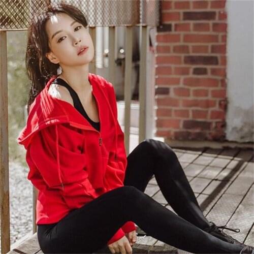 New fitness jacket loose hooded women yoga coat quick dry professional running autumn winter long sleeve femme tops