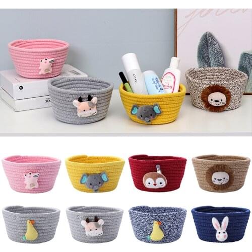 Multi Color Hand Woven Storage Basket Kids Toys Desktop Decor Organizer Sundries Cartoon Animals Storage Box Laundry Baskets