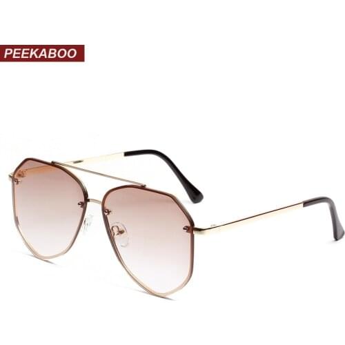 Peekaboo men flat top sunglasses women metal frame 2019 summer women clear lens sun glasses for men uv400 blue pink purple