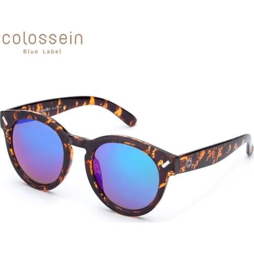 COLOSSEIN Vintage Sunglasses Tortoise Frame Blue Coating Round Glasses Unisex Retro Sun Glasses Men Women Outdoor Eyewear UV400